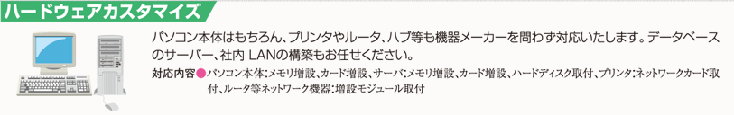 ハードウェアカスタマイズ｜LAN、メモリ増設、ハードディスク取付、ネットワーク機器